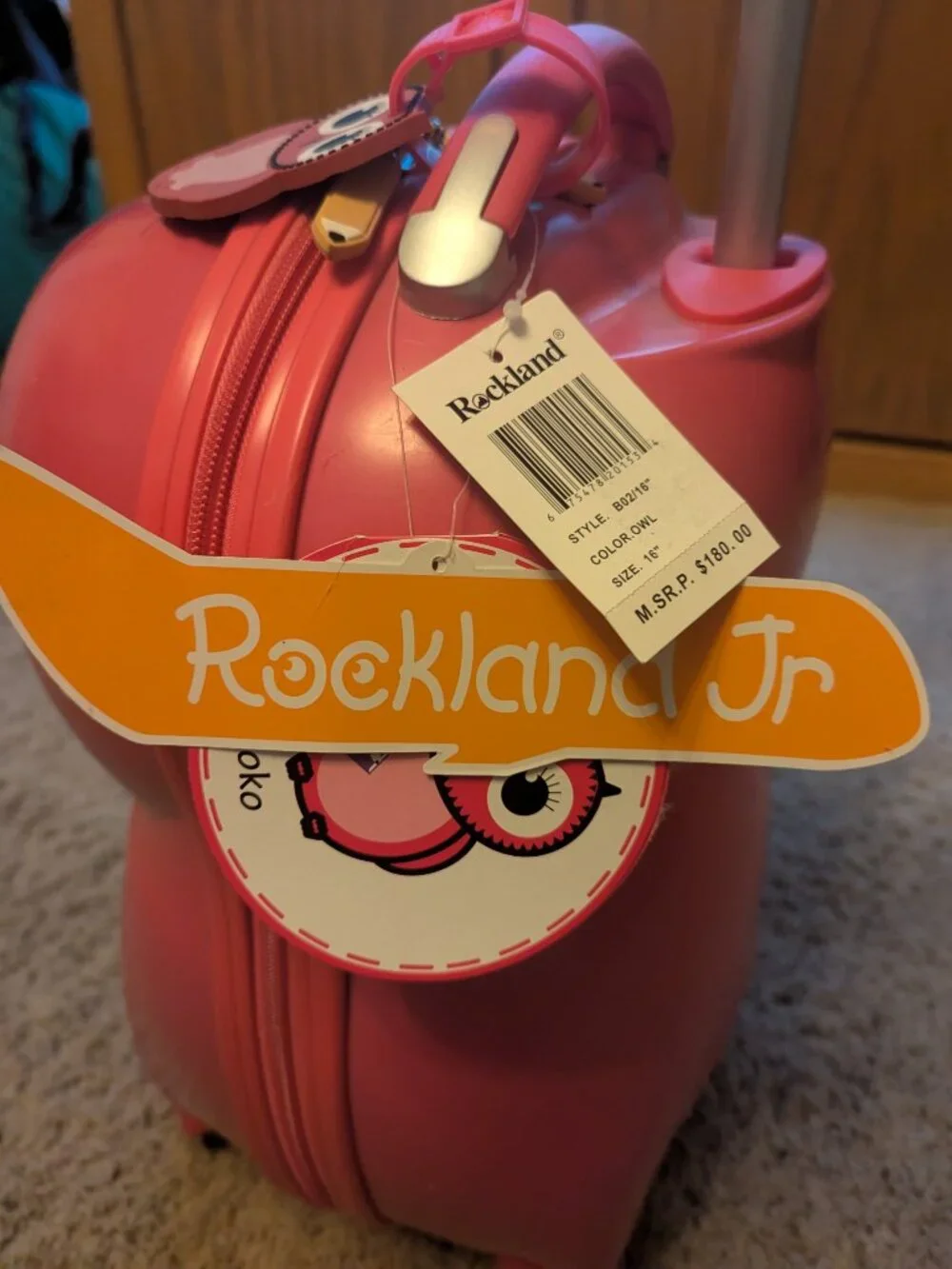 Cute childs carry-on suitcase- pink owl